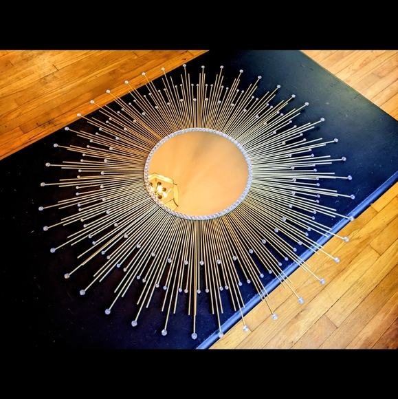 Large 35" Glamorous Gold Sunburst Mirror with 200 Gems Decorative Wall Mirror - Picture 4 of 8